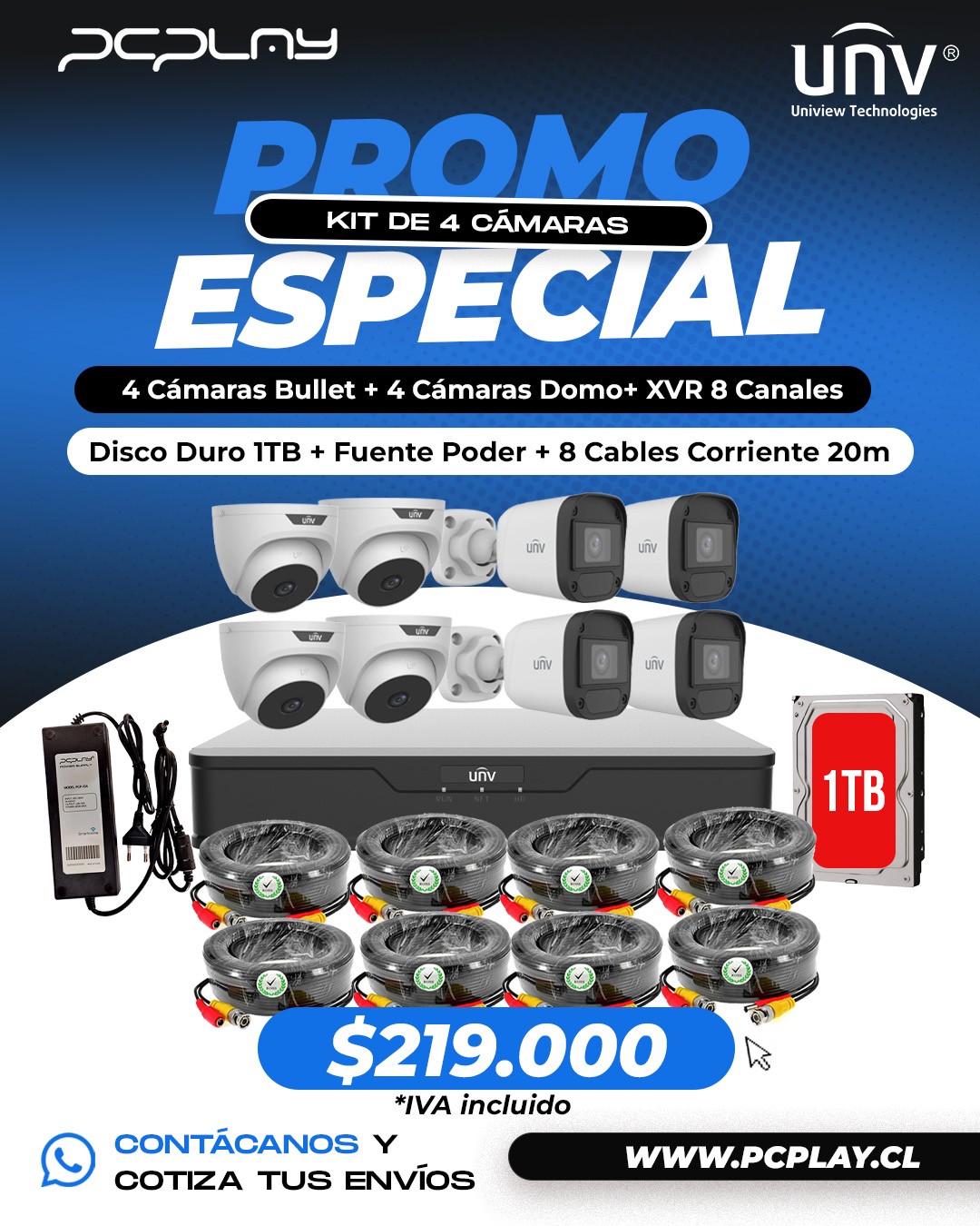 KIT DE 8 CÁMARAS CON XVR 8 CANALES +ACCESORIOS